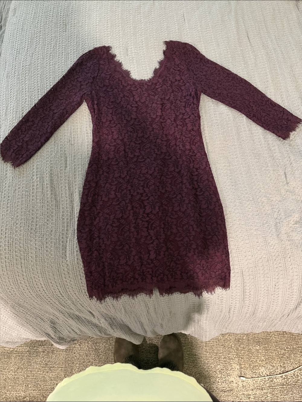 Diane Von Furstenberg Long-Sleeve Lace Dress - Burgundy
